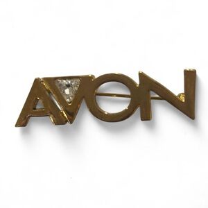 Vintage AVON Logo Brooch with Crushed Diamond Glass